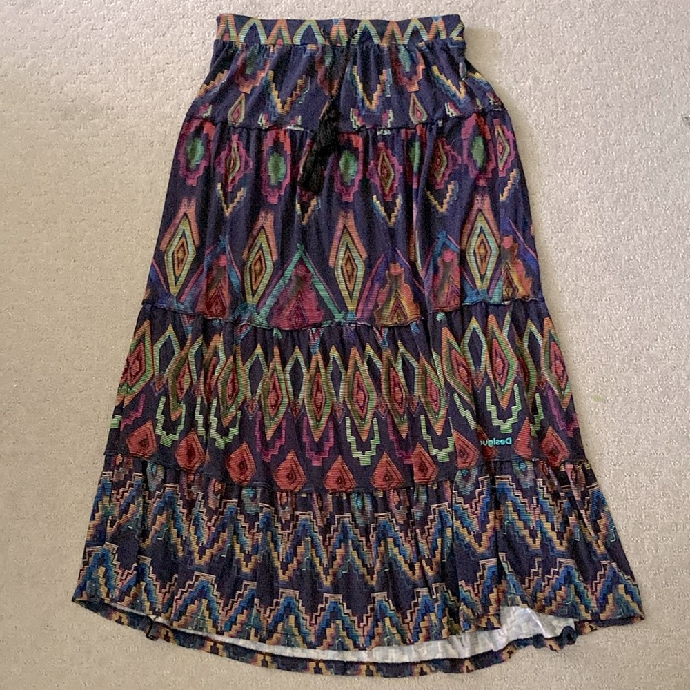DESIGUAL Norah ikat tiered maxi skirt, Large.